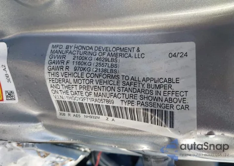 2024 Honda Accord Hybrid Sport-L from USA, damaged, VIN 1HGCY2F71RA057869